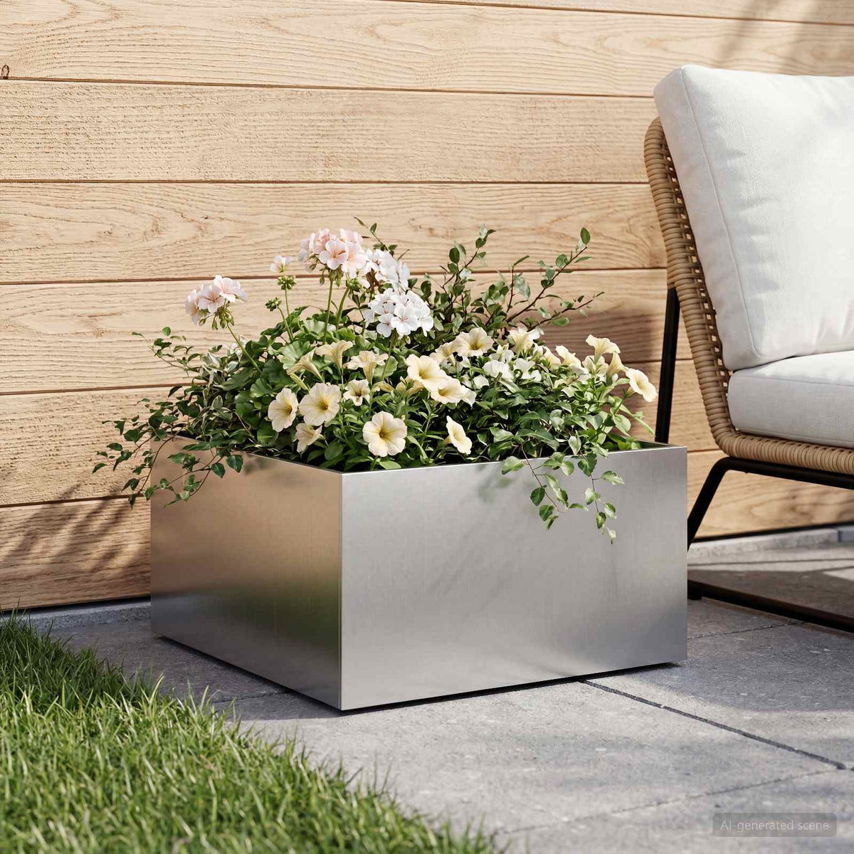 Macetero De Jardín Plateado 40 X 40 X 30 Cm Acero Galvanizado_1