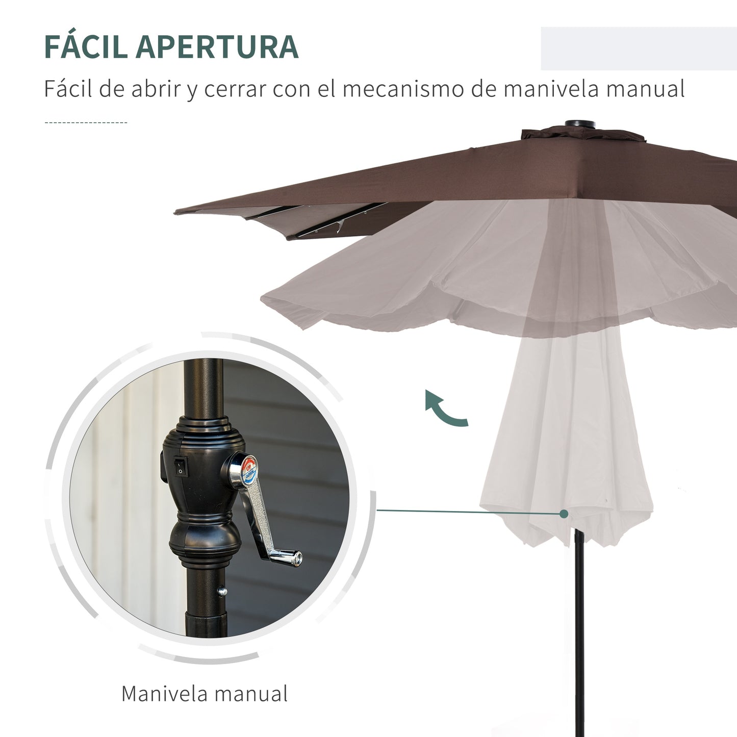 Outsunny Sombrilla De Jardín 268x205x248cm Con Techo Inclinable Luces Led Marrón_4