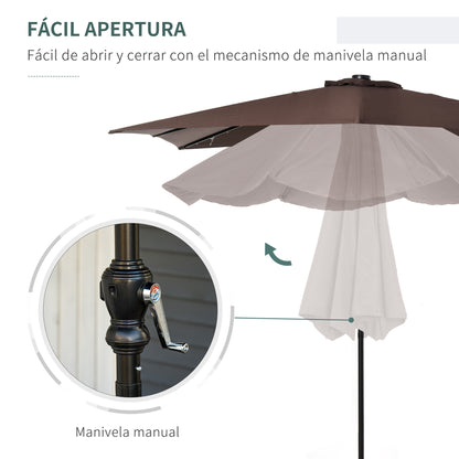Outsunny Sombrilla De Jardín 268x205x248cm Con Techo Inclinable Luces Led Marrón_4