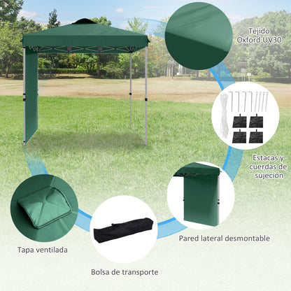Outsunny Carpa Plegable 2,5x2,5 M Con 1 Pared Lateral Altura Ajustable Verde_5