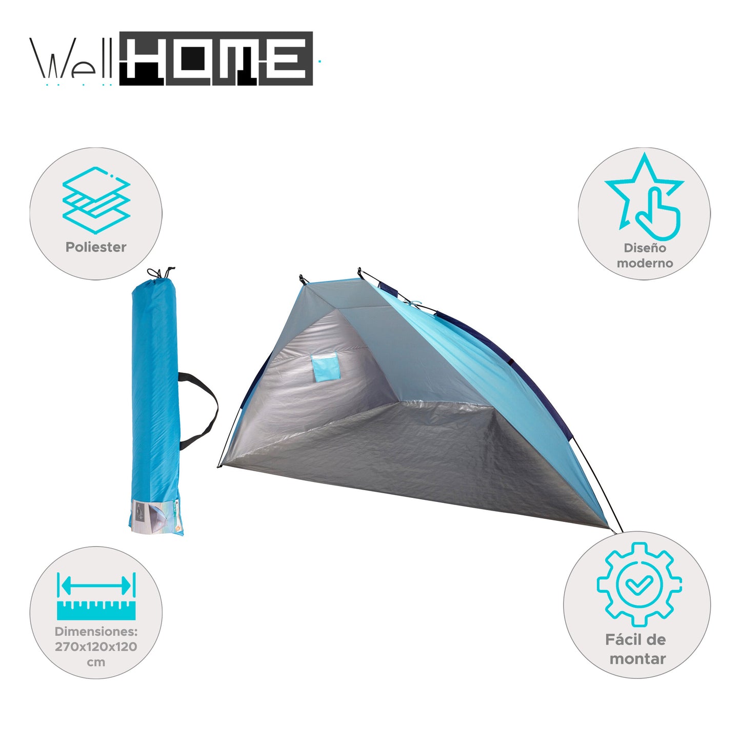 Well Home Refugio - Tienda De Playa En Poliéster 270x120x120cm Color Azul_1