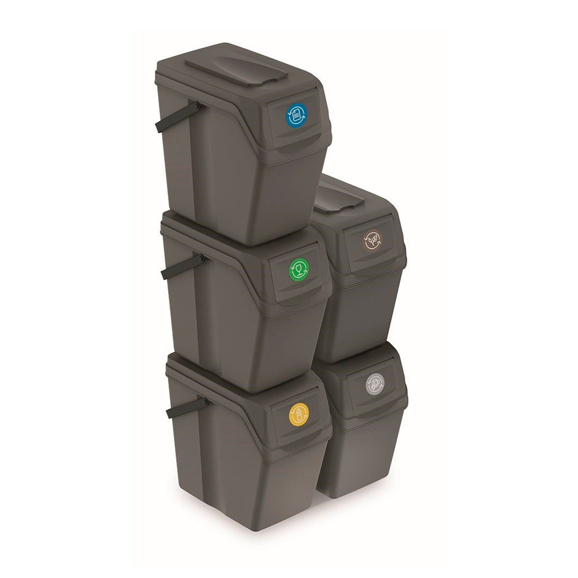 Set De 5 Cubos De Basura Keden Sortibox Para Reciclado, Gris, Volumen 5x25l_0
