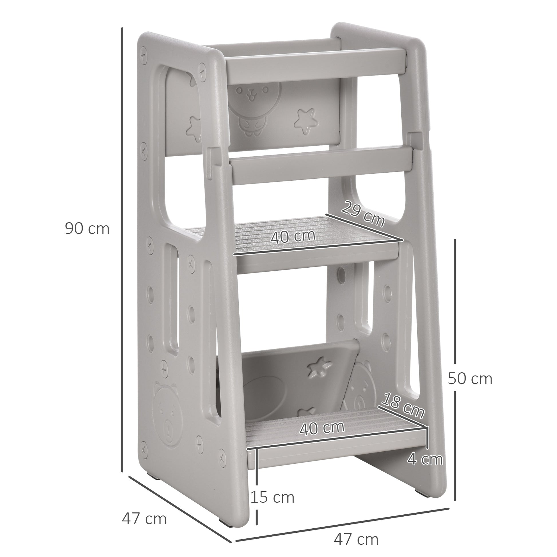 Homcom Torre De Aprendizaje Para Niños Con Altura Ajustable 47x47x90 Cm Gris_2