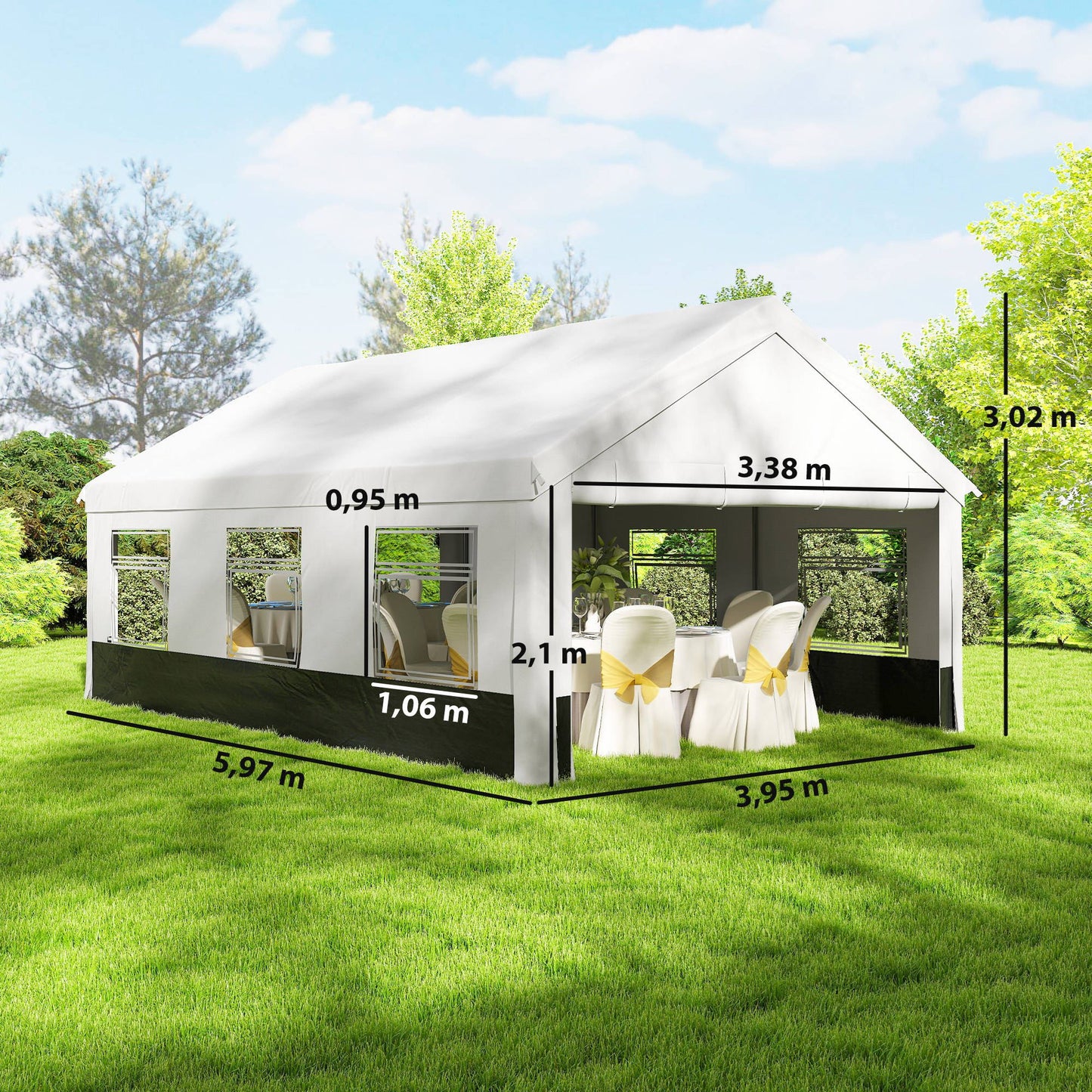 Outsunny Carpa Para Fiesta 4x6 M Con Paredes Extraíbles Puertas Ventanas Gris_2