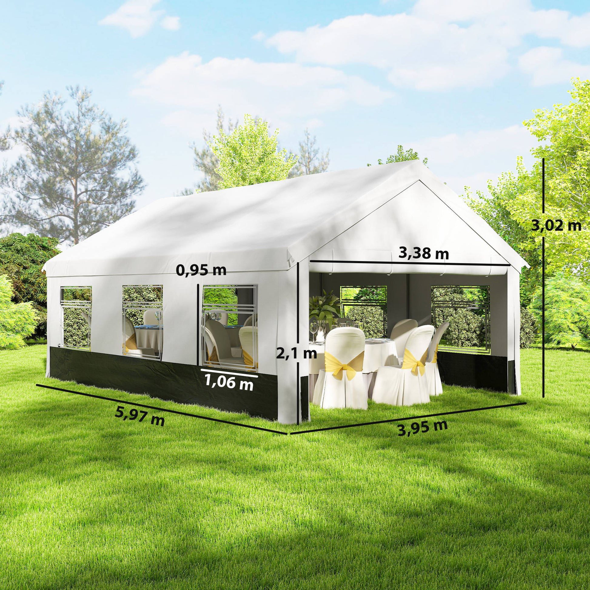 Outsunny Carpa Para Fiesta 4x6 M Con Paredes Extraíbles Puertas Ventanas Gris_2