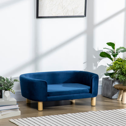 Pawhut Sofá Para Perros Pequeños Con Patas De Madera 86x55x33 Cm Azul_1