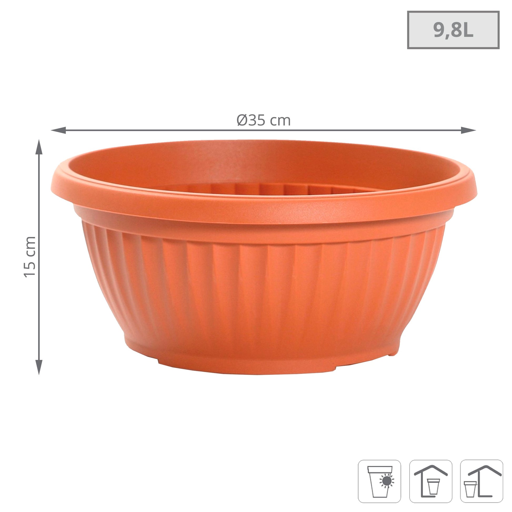 Maceta Terra 9,8l., Dimensiones (mm) 350x350x150, Color Terracota_2