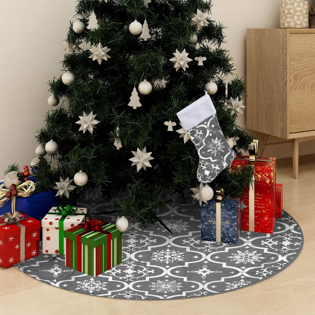 Vidaxl Falda Del Árbol De Navidad De Lujo Con Calcetín Tela Gris 150cm_1
