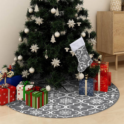 Vidaxl Falda Del Árbol De Navidad De Lujo Con Calcetín Tela Gris 150cm_1
