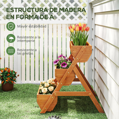 Outsunny Jardinera De Madera De 3 Niveles Con Orificios De Drenaje Marrón_5
