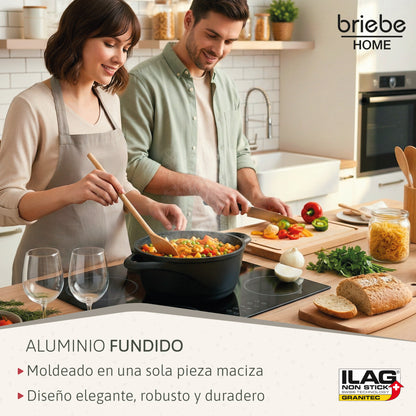 Briebe Batería De Cocina Inducción 8 Piezas Aluminio Fundido 4 Ollas Con Tapa De Cristal Antiadherente, Mgk-17, Negro_3
