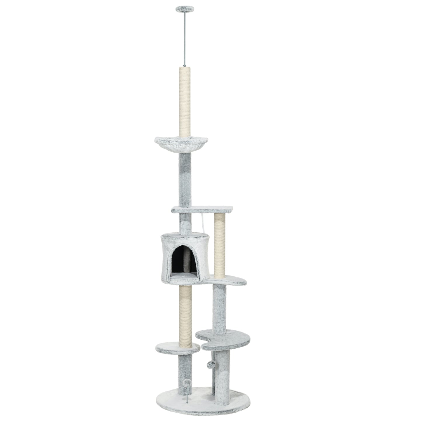 Pawhut Árbol Rascador Para Gatos De Suelo A Techo Ajustable Ø60x225-255 Cm Gris_0