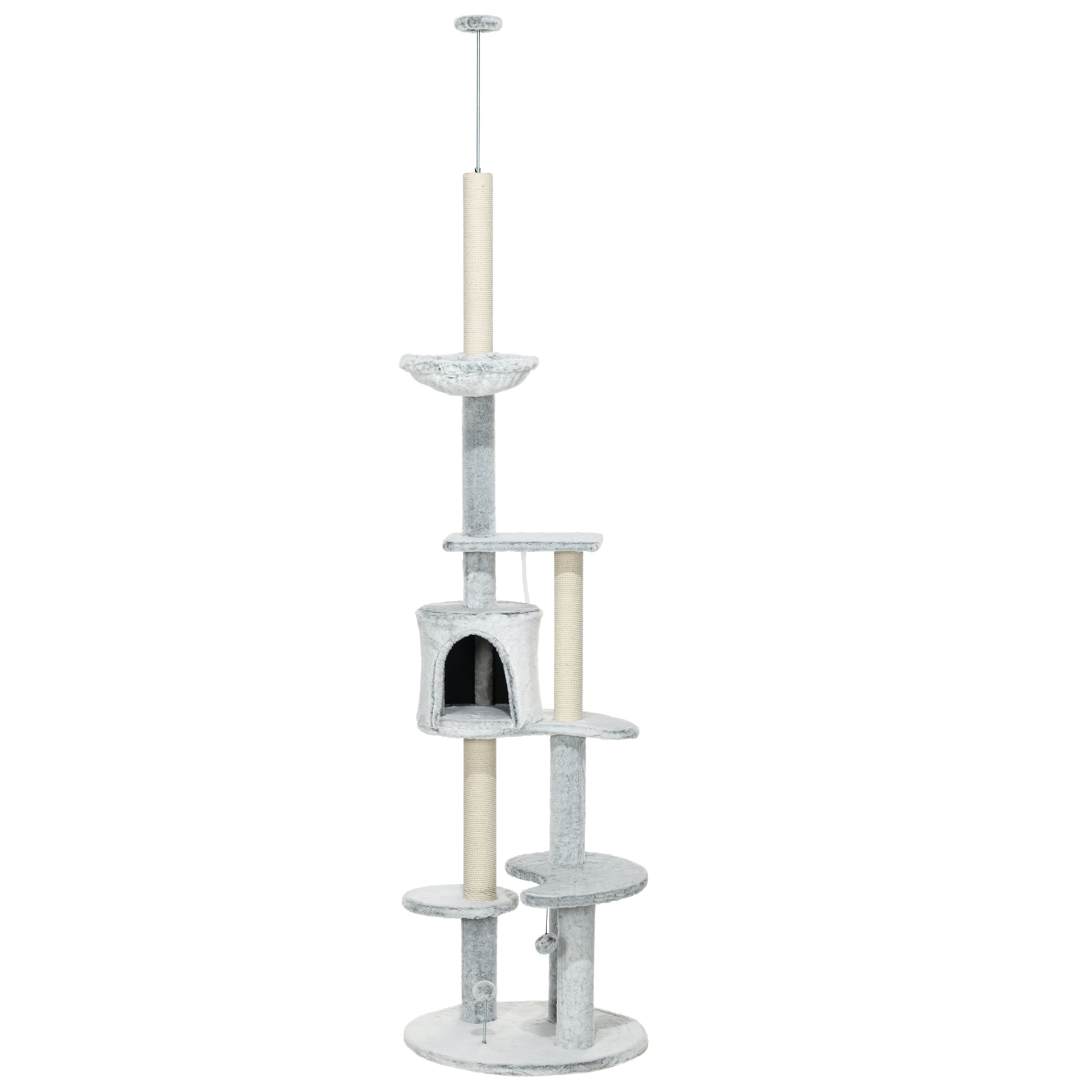 Pawhut Árbol Rascador Para Gatos De Suelo A Techo Ajustable Ø60x225-255 Cm Gris_0