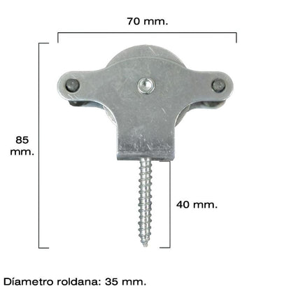 Polea Tendedero Wolfpack Zincado 40 Mm. Roldana Metal Con Tirafondo
