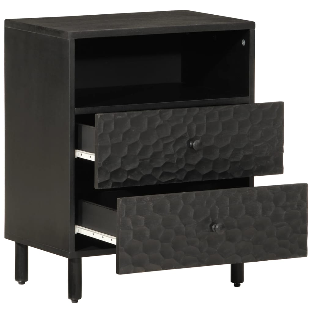 Mesita De Noche Madera Maciza De Mango Negra 50x33x60 Cm_0