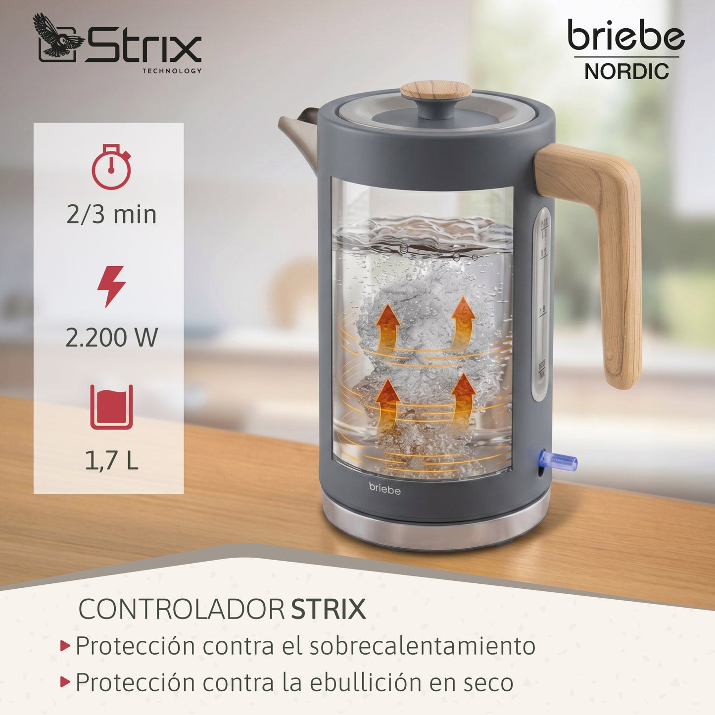 Briebe Nordic Set Cafetera Espresso 20 Bares, Tostadora Pan 2 Rebanadas, Hervidor Eléctrico Agua 1,7l, Skt1209gry, Gris_3