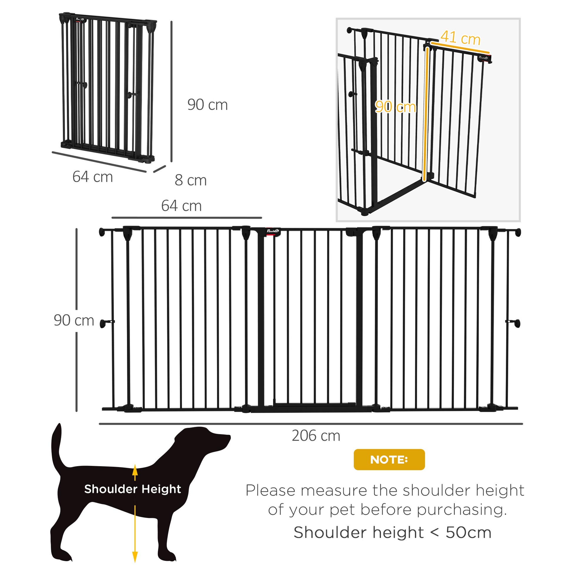 Pawhut Barrera Para Perros Plegable De Acero Con 3 Paneles 206x90cm Negro_2