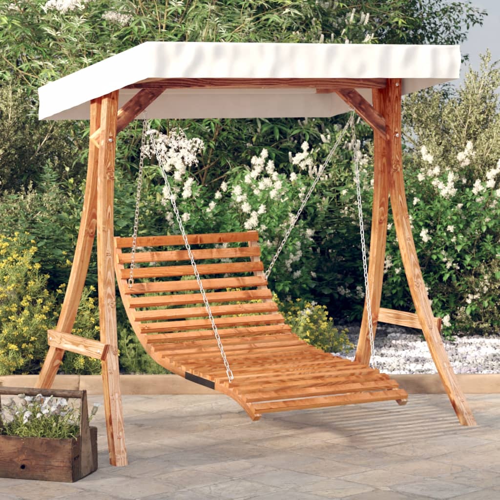 Tumbona Columpio Con Toldo Madera Maciza Abeto Acabado De Teca_1