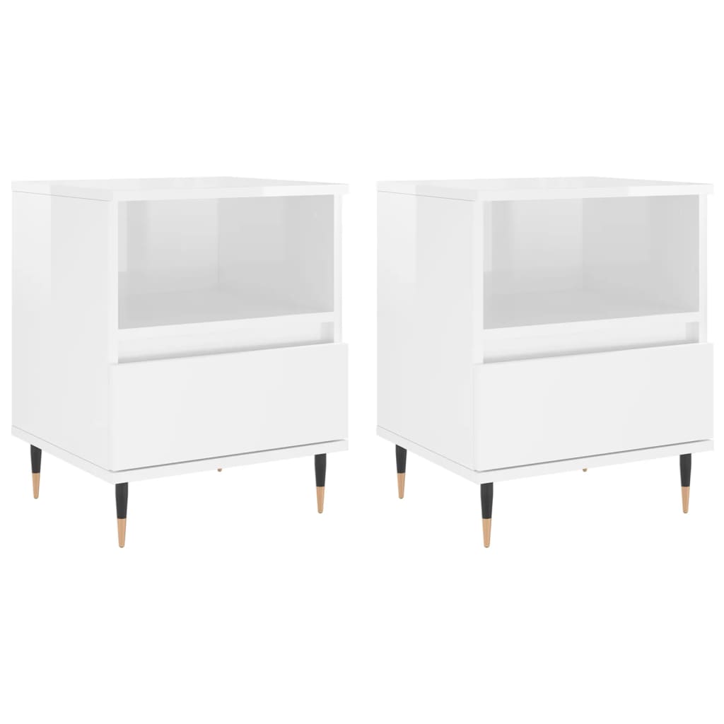 Mesitas Noche 2 Uds Madera Ingeniería Blanco Brillo 40x35x50 Cm_0