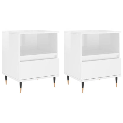 Mesitas Noche 2 Uds Madera Ingeniería Blanco Brillo 40x35x50 Cm_0