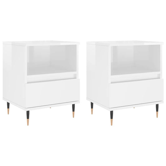 Mesitas Noche 2 Uds Madera Ingeniería Blanco Brillo 40x35x50 Cm_0