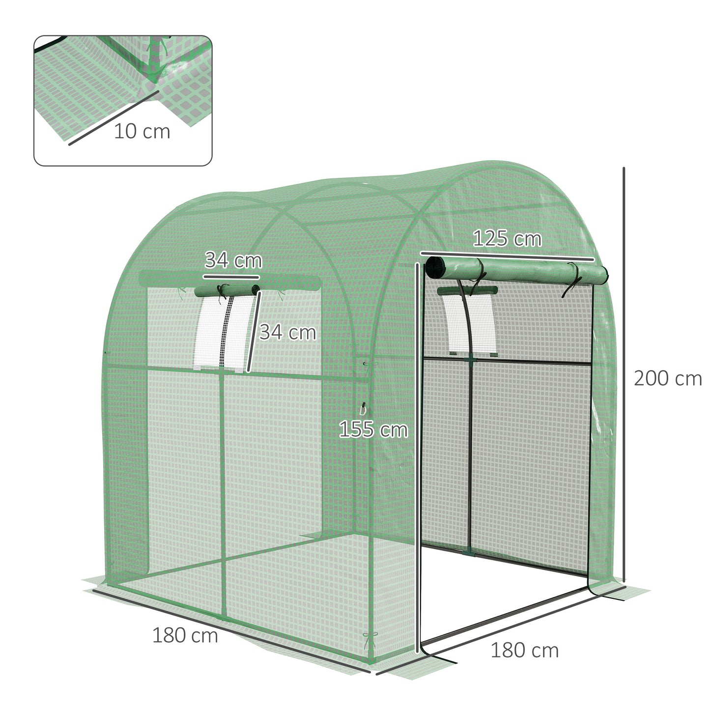 Outsunny Invernadero De Túnel Con 2 Puertas Enrollables 2 Ventanas 180x180x200cm_2
