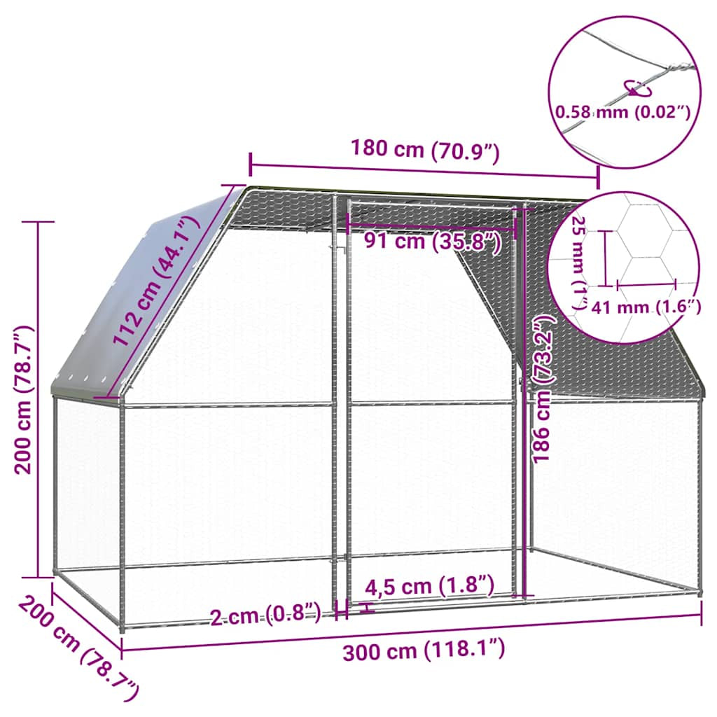 Vidaxl Gallinero De Acero Galvanizado Plateado Y Gris 3x2x2 M_2