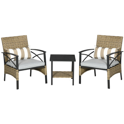 Outsunny Conjunto Mesa Y 2 Sillas De Jardín De Ratán 3 Piezas Con 2 Cojines_0
