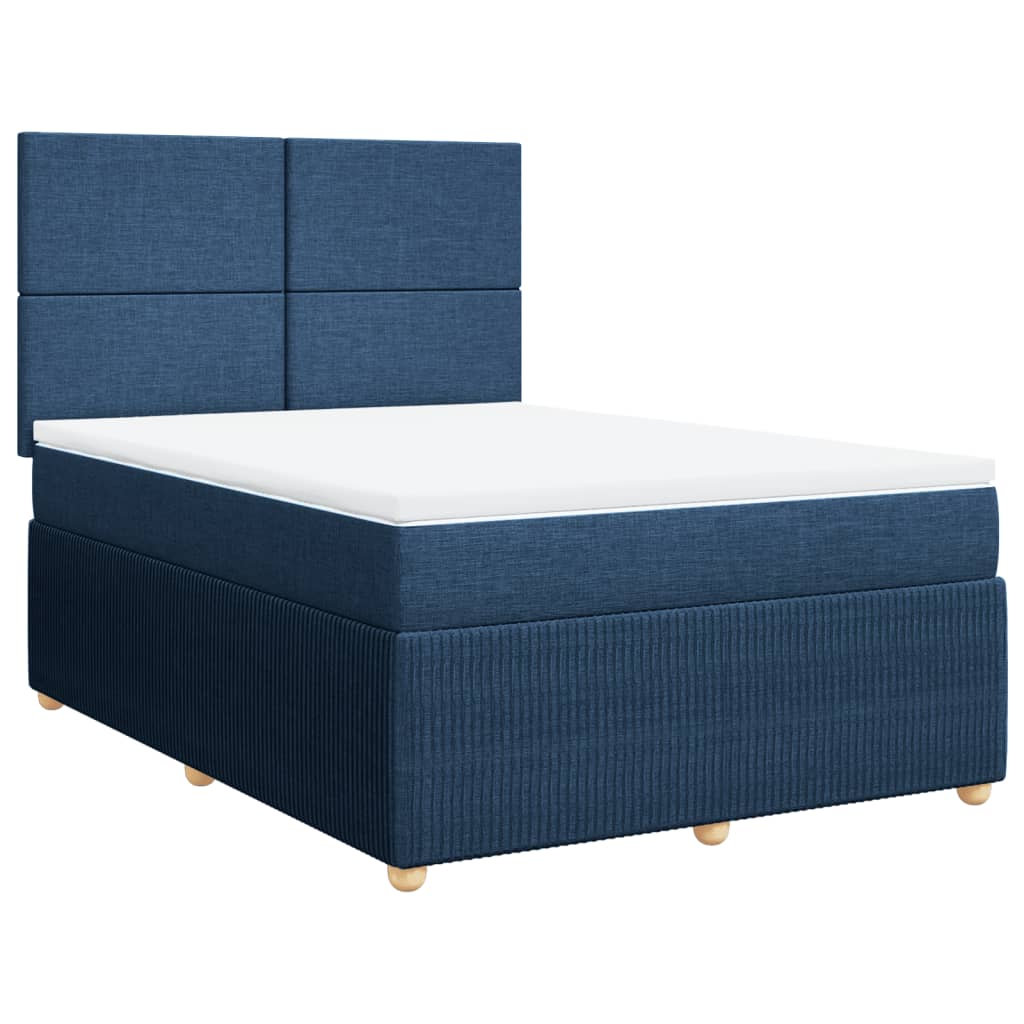 Cama Box Spring Con Colchón Tela Azul 160x200 Cm / Vetonek_0