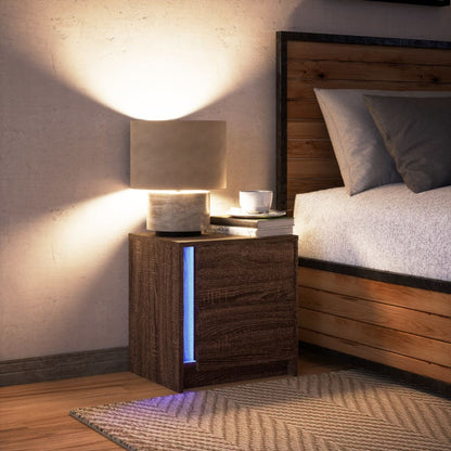Mesita De Noche Con Luces Led Madera De Ingeniería Roble Marrón_3