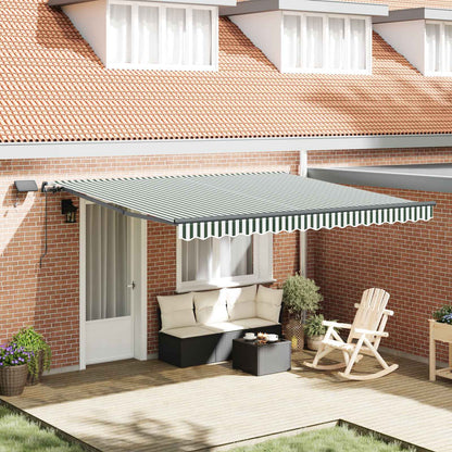 Toldo Retráctil Verde Y Blanco 400 X 300 Cm Tela Y Aluminio_1
