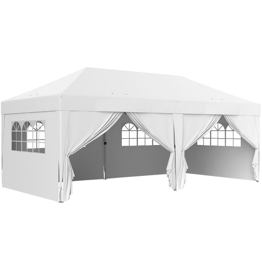 Outsunny Carpa Plegable 6x3 M Con 6 Paredes Laterales Impermeable Anti-uv Blanco_0