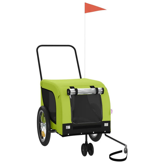 Vidaxl Remolque De Bicicleta Mascotas Hierro Tela Oxford Verde Negro_0