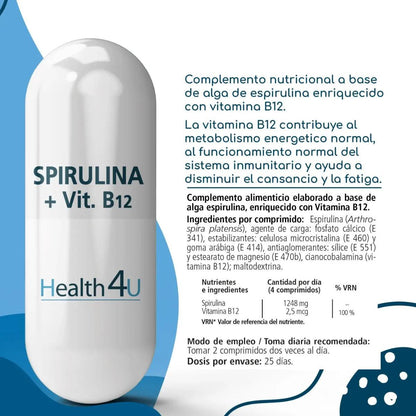 H4U Spirulina + Vitamina B12 100 comprimidos 400 mg