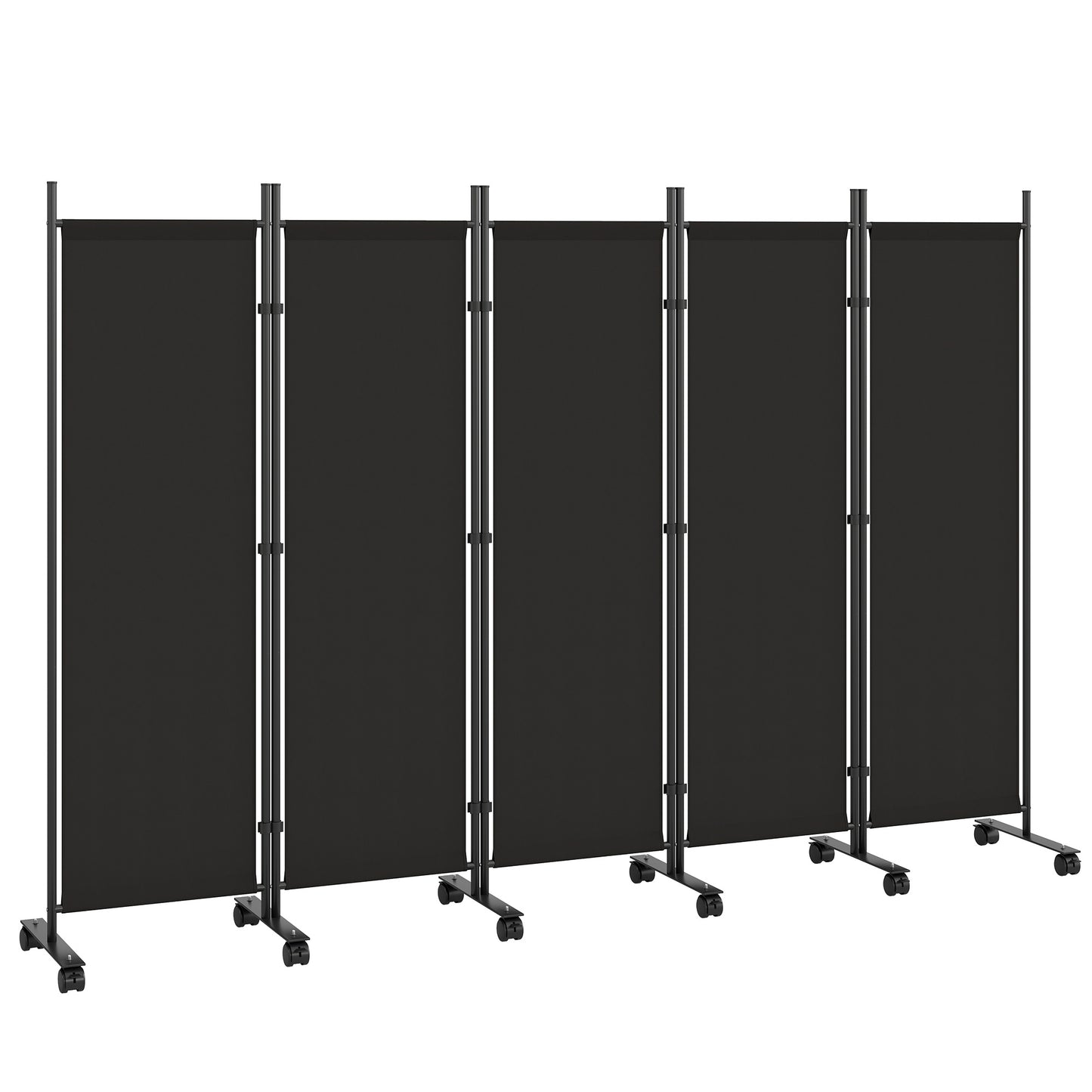 Outsunny Biombo Plegable De 5 Paneles Con 12 Ruedas 252x170 Cm Negro_0