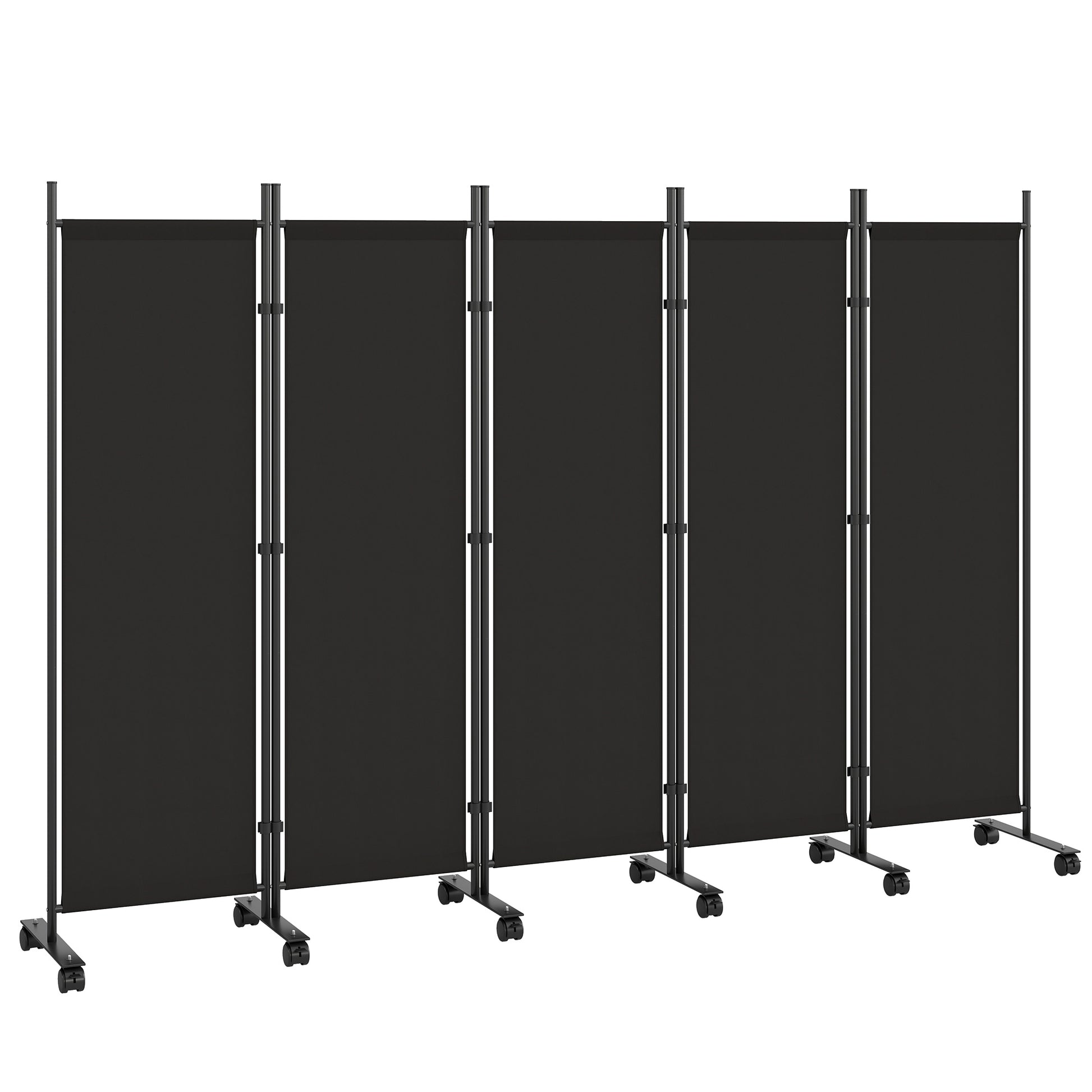Outsunny Biombo Plegable De 5 Paneles Con 12 Ruedas 252x170 Cm Negro_0
