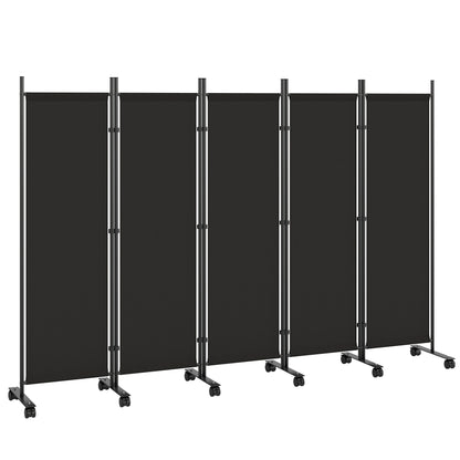 Outsunny Biombo Plegable De 5 Paneles Con 12 Ruedas 252x170 Cm Negro_0