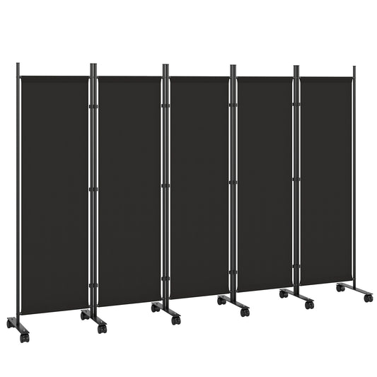Outsunny Biombo Plegable De 5 Paneles Con 12 Ruedas 252x170 Cm Negro_0