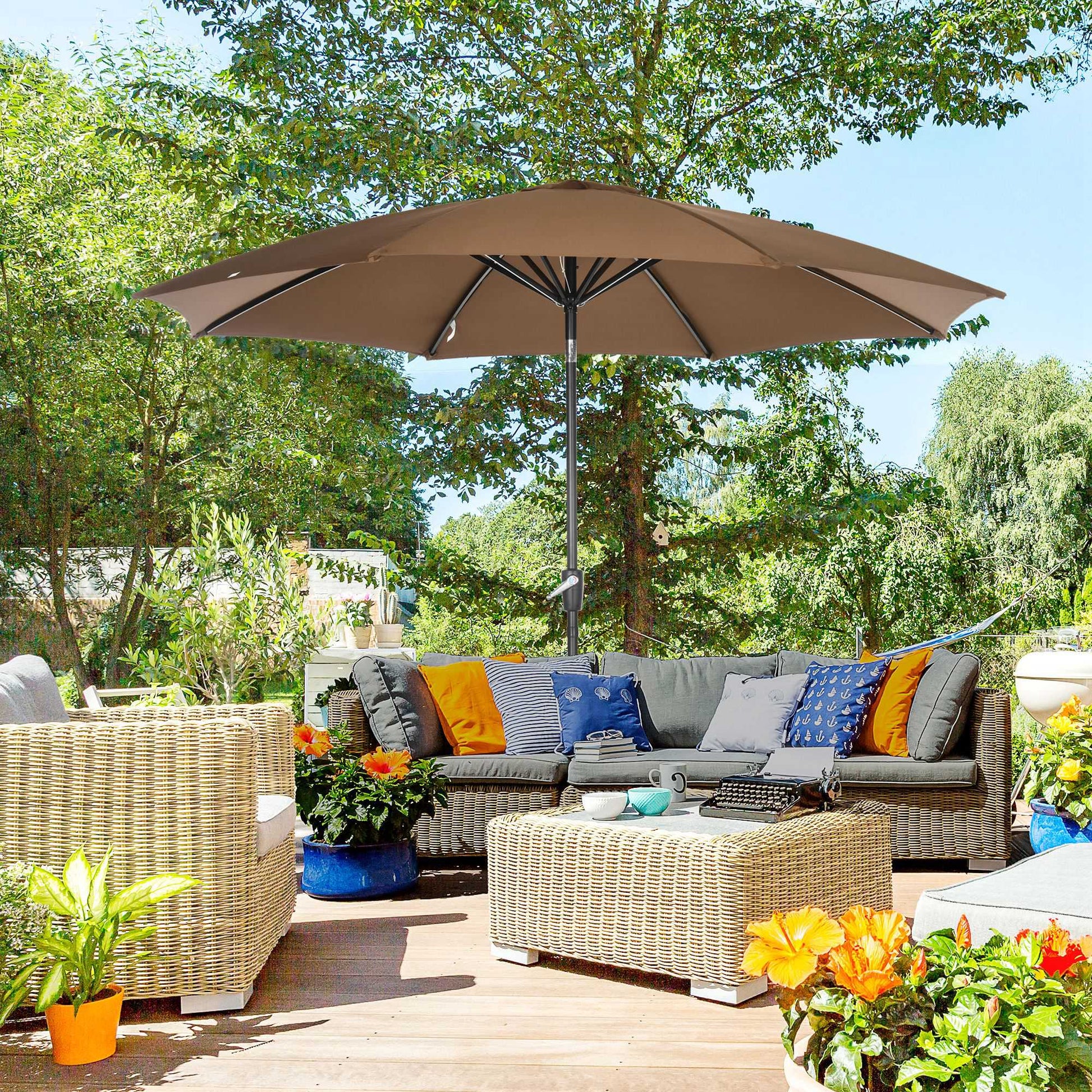Outsunny Sombrilla De Jardín Ø300x252 Cm Con Manivela Techo Inclinable Marrón_1