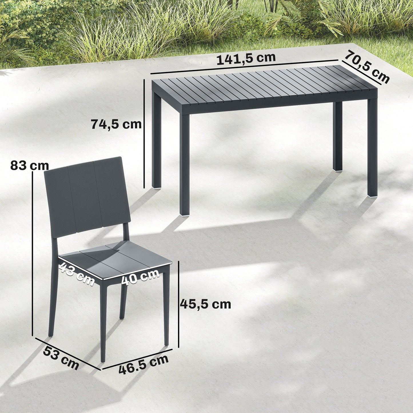 Outsunny Conjunto De Mesa Y Sillas Jardín De 5 Piezas Con Sillas Apilables Gris_2