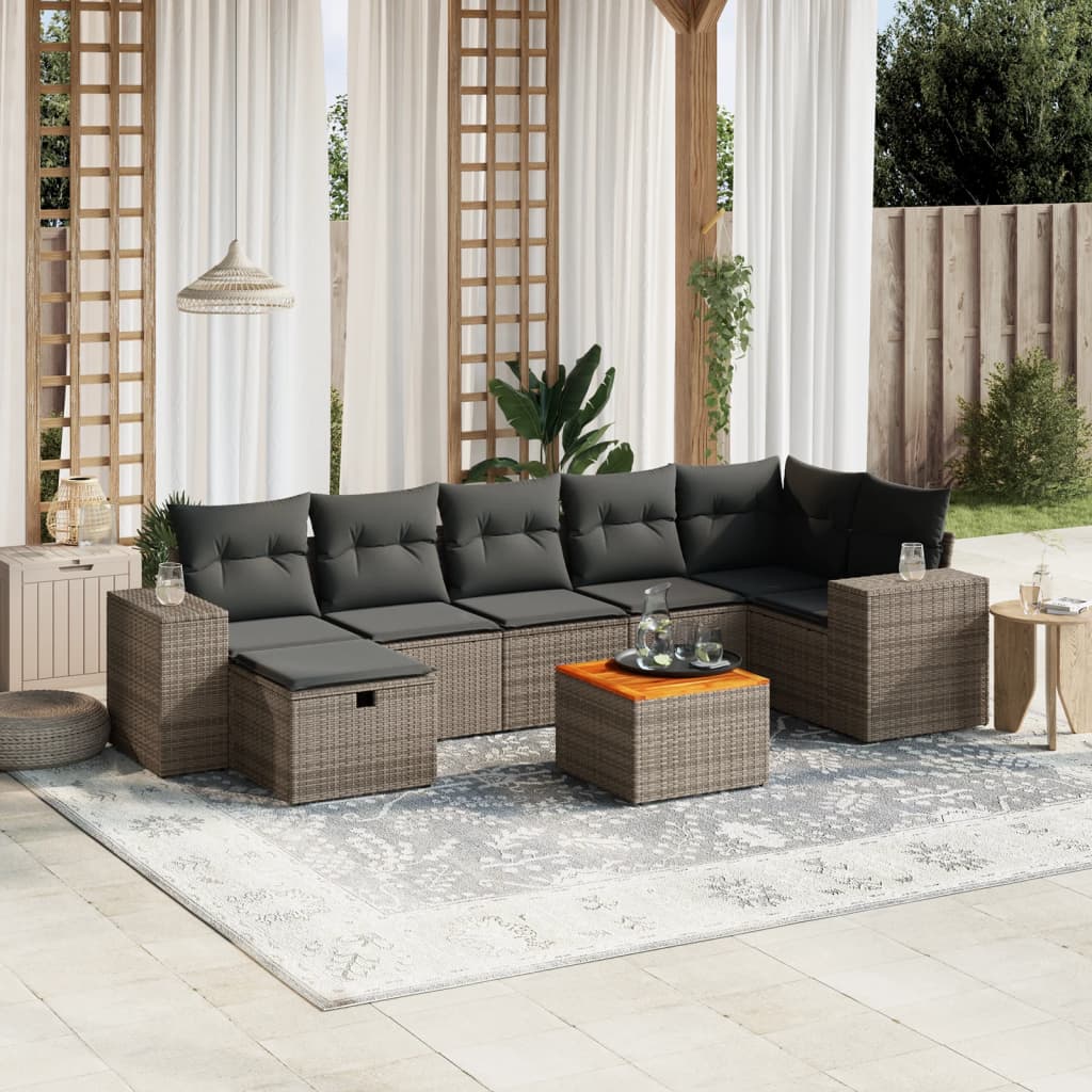 Set De Sofás De Jardín 8 Pzas Y Cojines Ratán Sintético Gris / Vetonek_3