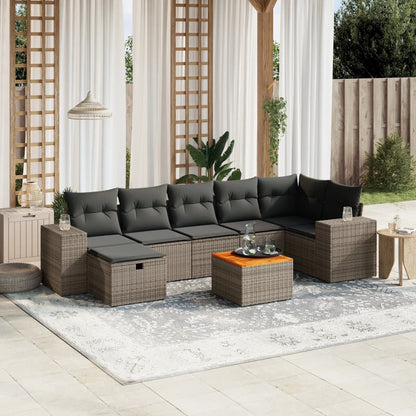 Set De Sofás De Jardín 8 Pzas Y Cojines Ratán Sintético Gris / Vetonek_3