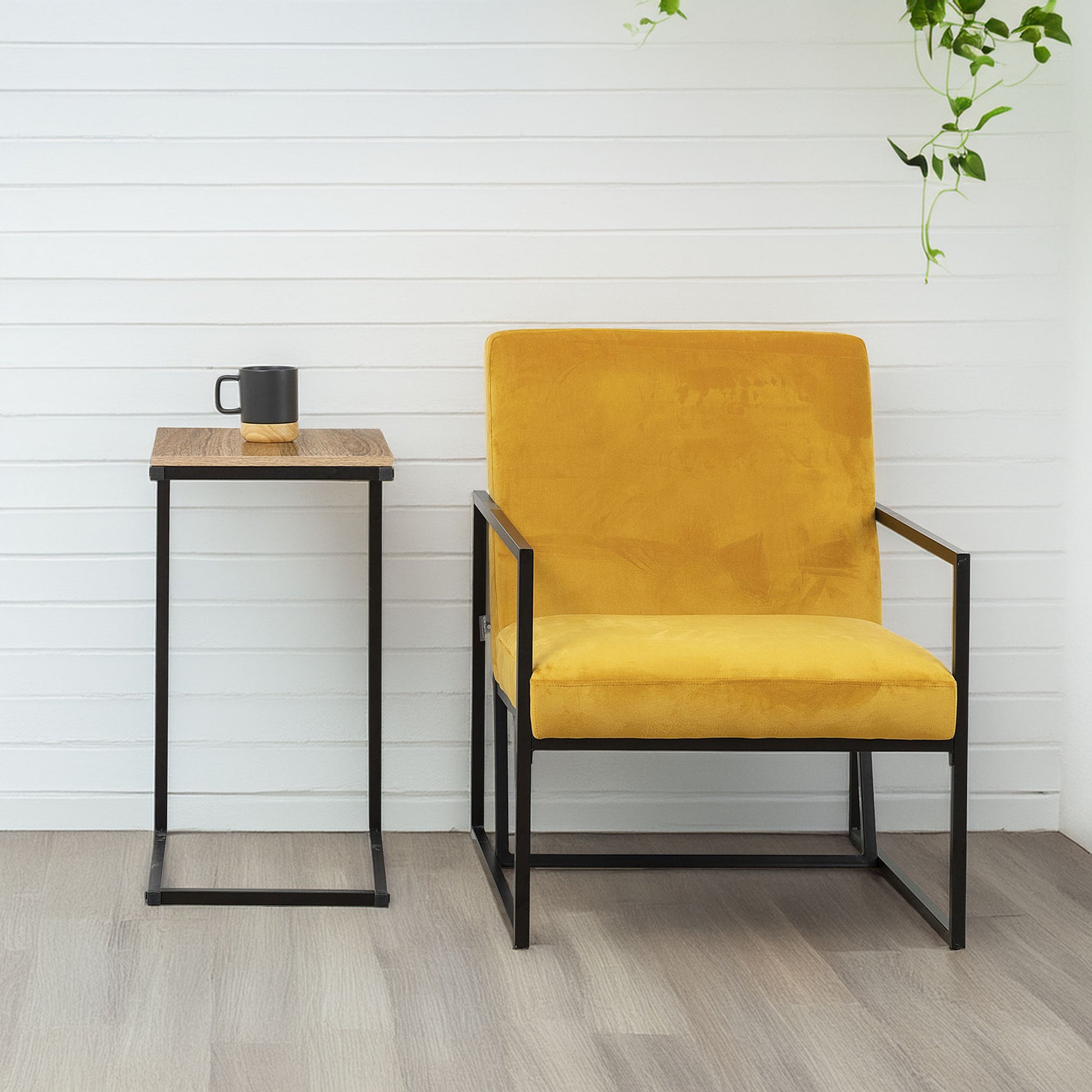 Wellhome Mesa Extremo Sofá Metal Negro Y Madera