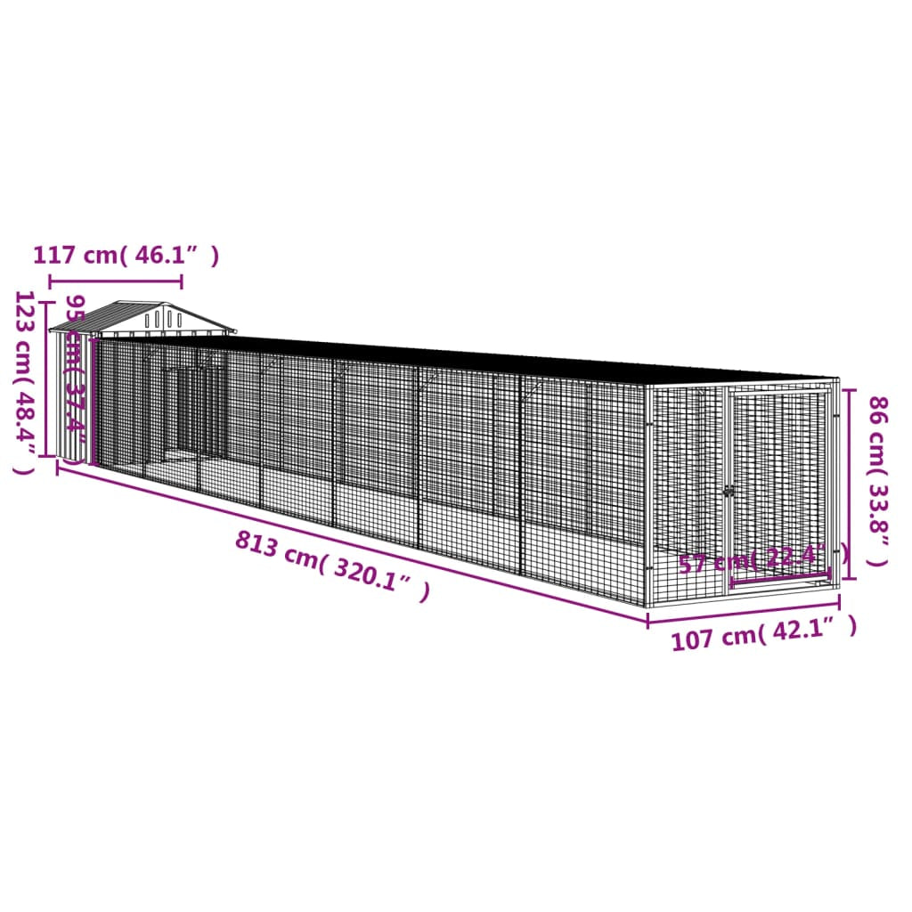 Vidaxl Gallinero Con Corral Acero Galvanizado Gris Claro 117x813x123cm_2