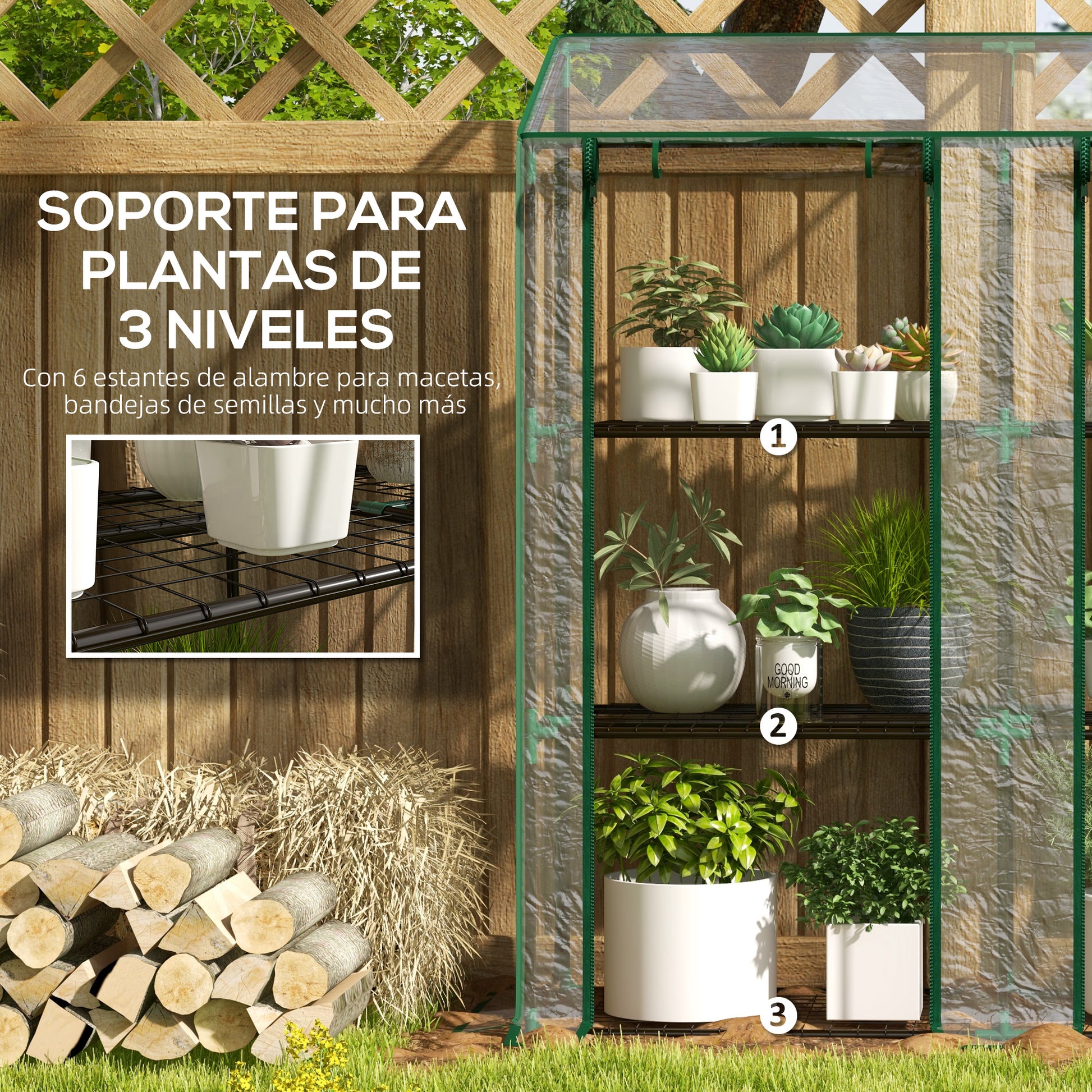 Outsunny Invernadero De Jardín De 3 Niveles 143x46x141/151 Cm Transparente_4