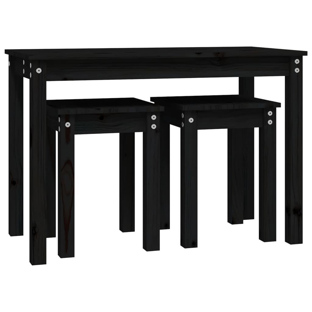 Mesas Apilables 3 Piezas Madera Maciza De Pino Negro_4