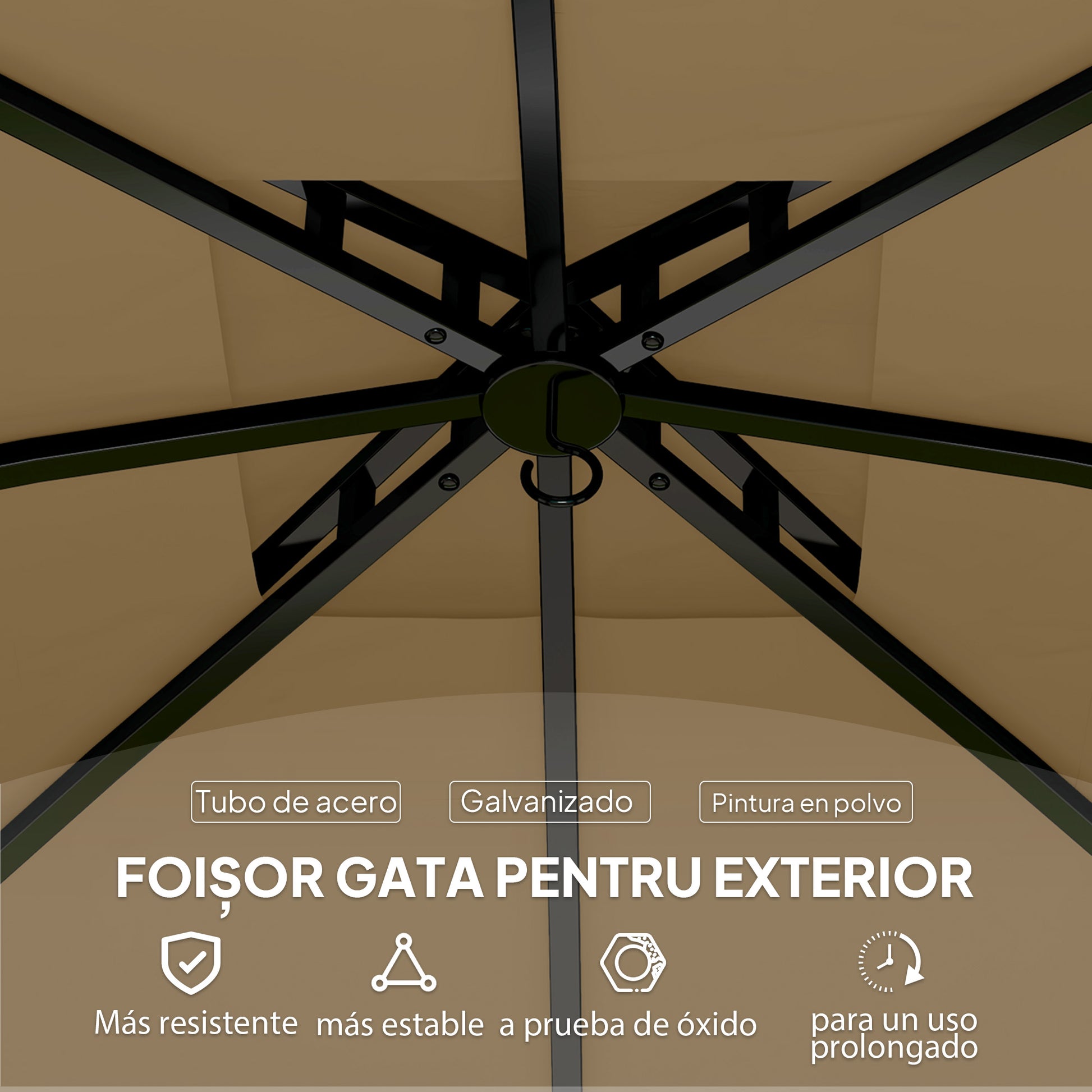 Outsunny Cenador Para Jardín 3,4x3,4 M Con Paredes Laterales Anti-uv Beige_5
