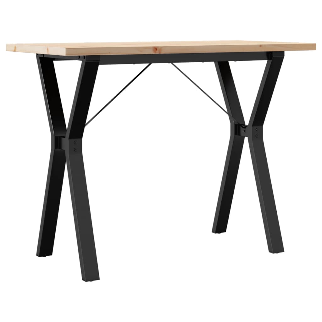 Mesa De Comedor Marco Y Madera Maciza Pino Acero 100x50x75,5 Cm_0