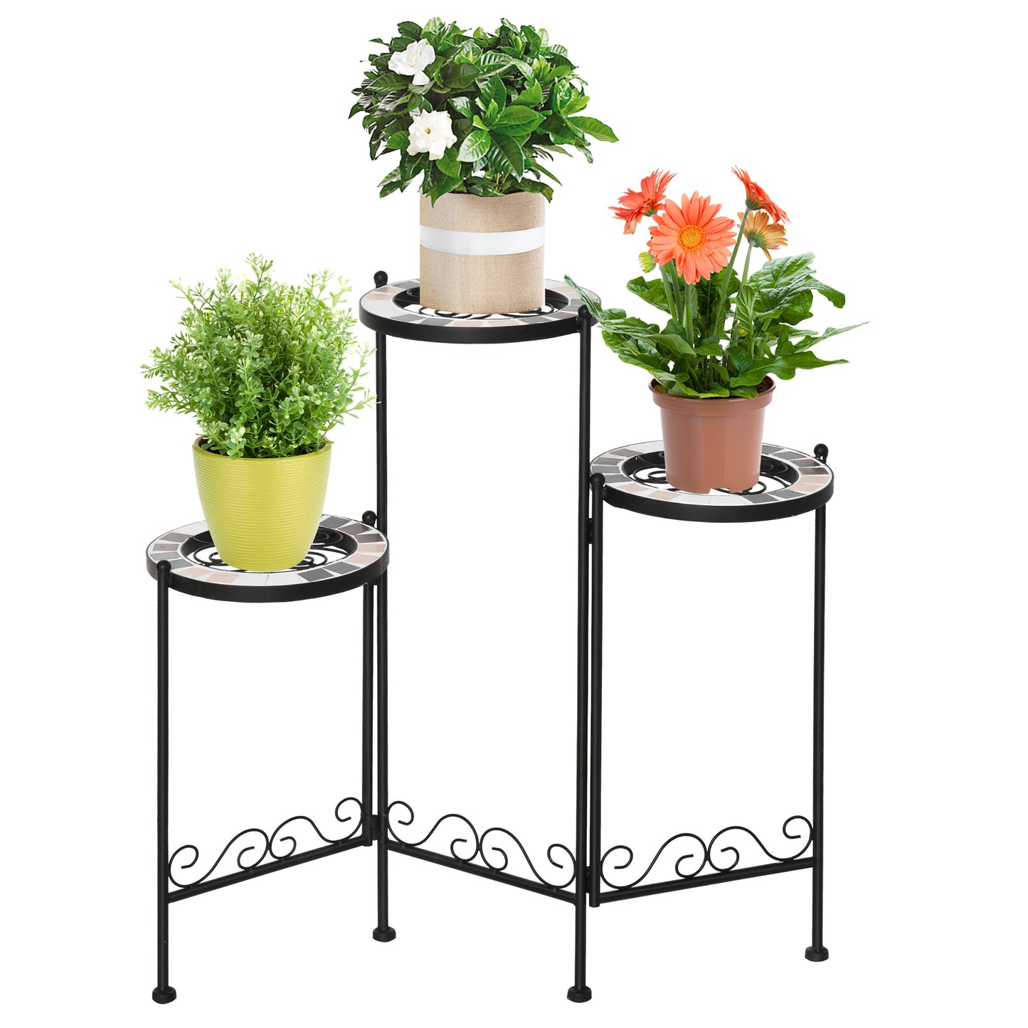 Outsunny Soporte Metal Para Plantas Mecetas Plegable Con 3 Estantes 60x22x65 Cm_0