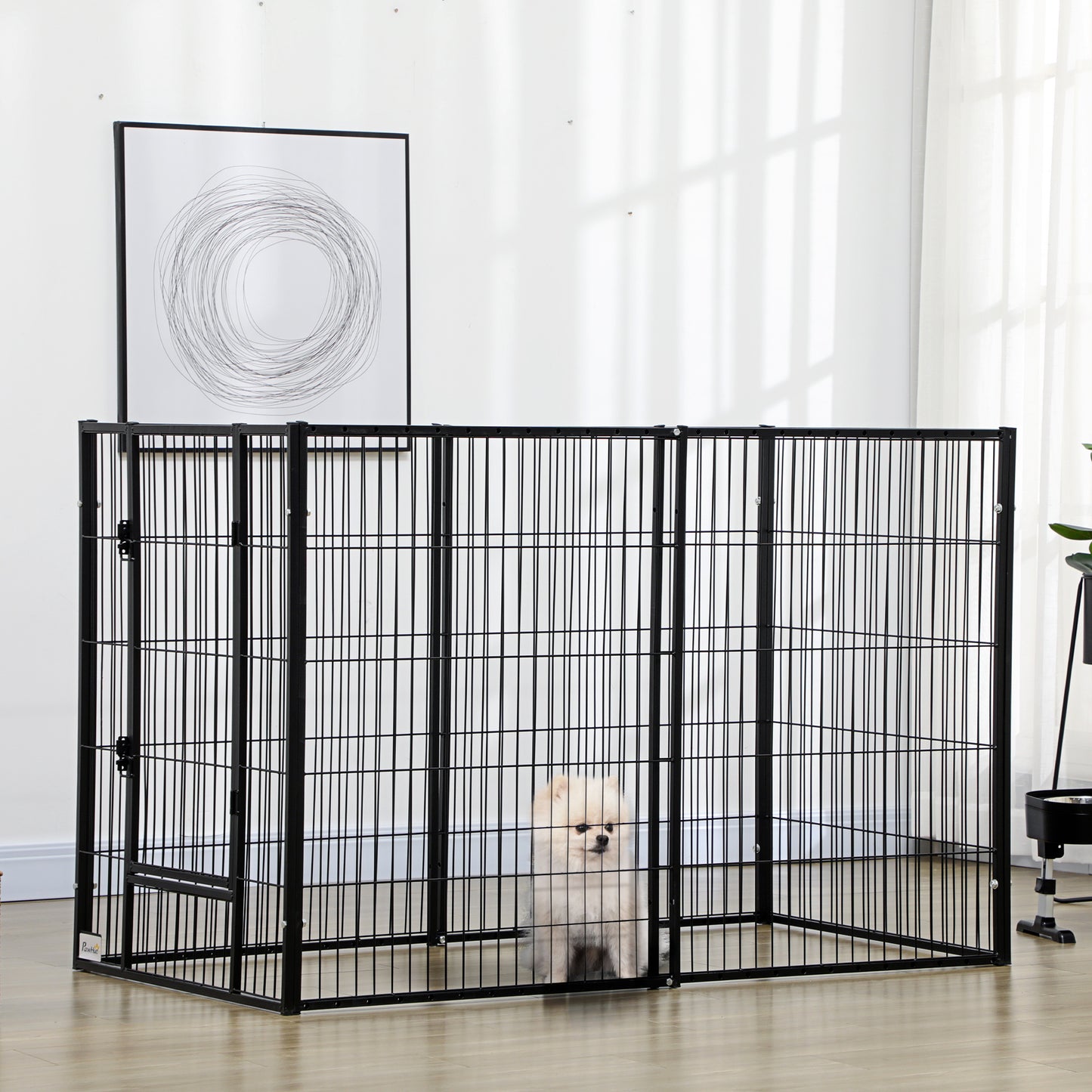 Pawhut Parque Para Perros De 6 Paneles Ancho Ajustable 82,5-150x79x101 Cm Negro_1